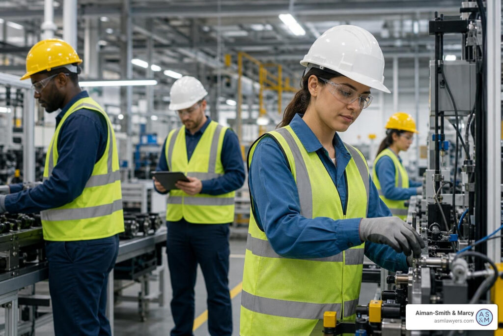 temporary agency workers in a modern industrial facility